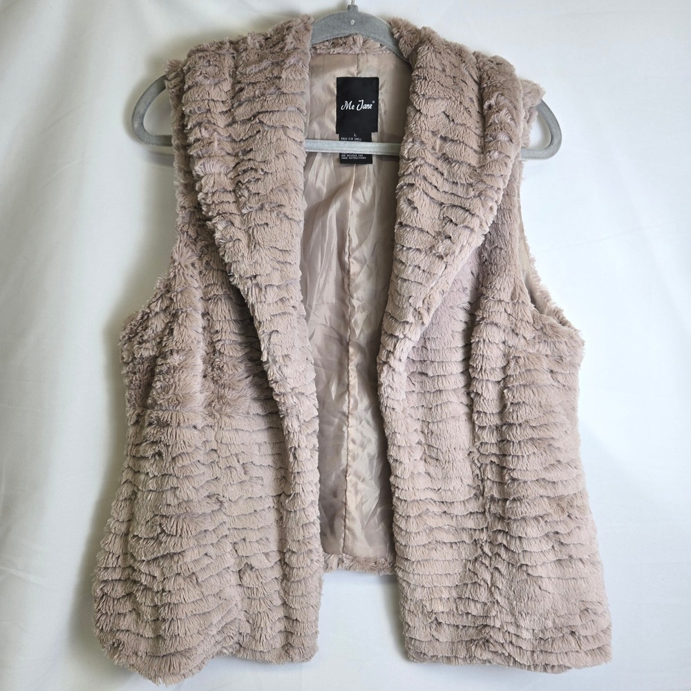 Me Jane Faux Fur Open Front Vest Pockets Soft Cozy Winter Layering Taupe‎ Large